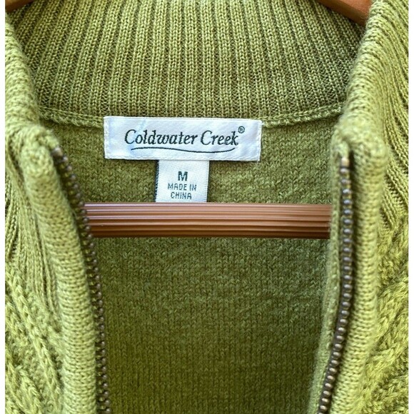 Coldwater Creek Boiled Wool Zip Sweater Vest M Green Chevron Textured VTG Style - Picture 13 of 14